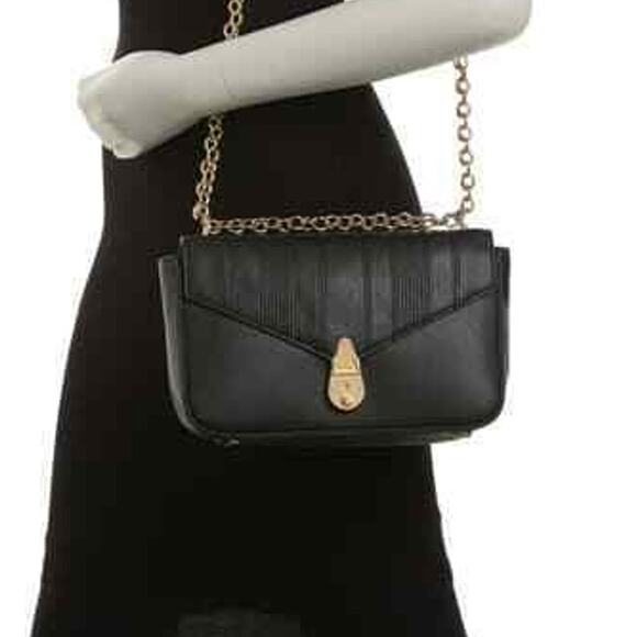 Calvin Klein Black Linear Quilted Leather Crossbody Bag, Gold Hardware, NWT - Picture 1 of 10